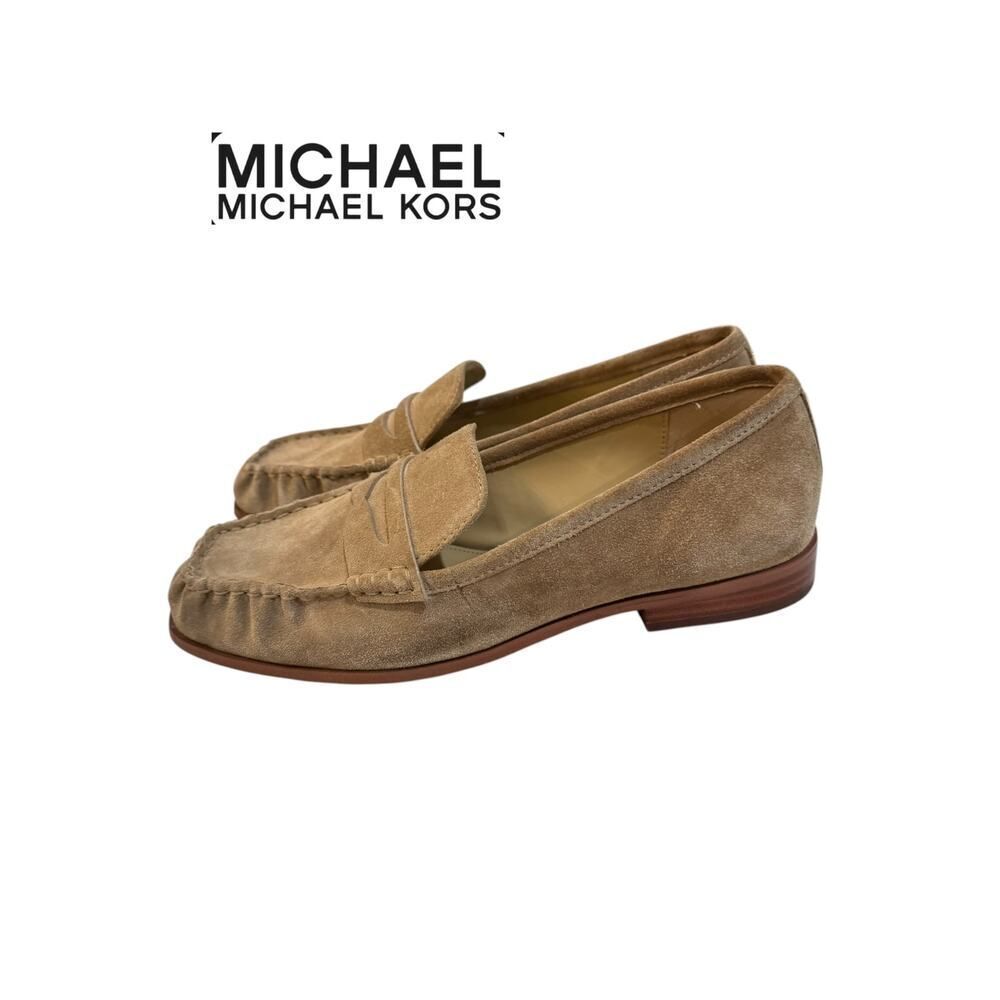 MICHAEL Michael Kors Tan Suede Leather Carlson Slip-on Penny Loafers 8